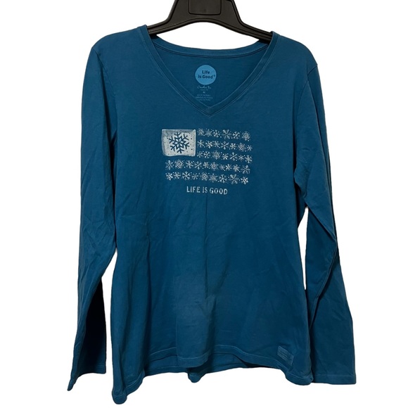 Life Is Good Snowflake American Flag Long Sleeve Crusher Tee - Picture 2 of 8